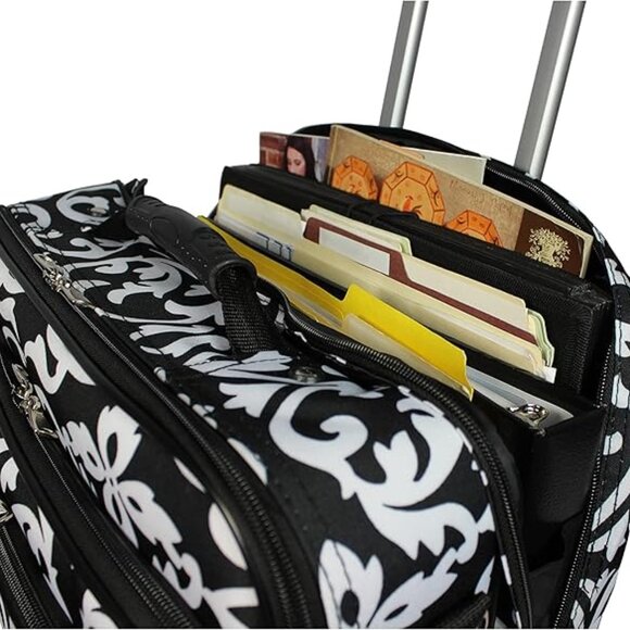 World Traveler Rolling 17-Inch Laptop Briefcase Computer Case, Black Trim Damask - Picture 5 of 8